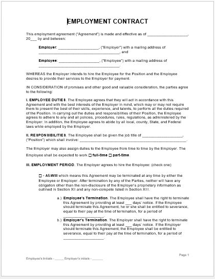 60 free employment contract templates