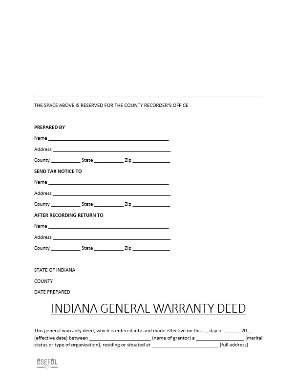 Free Indiana Deed Form Templates