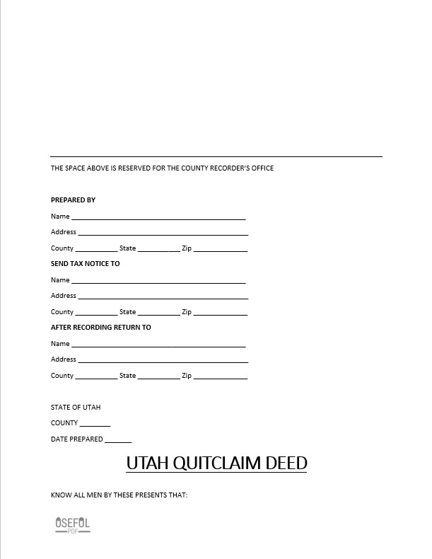 Free Utah Quitclaim Deed Form Template