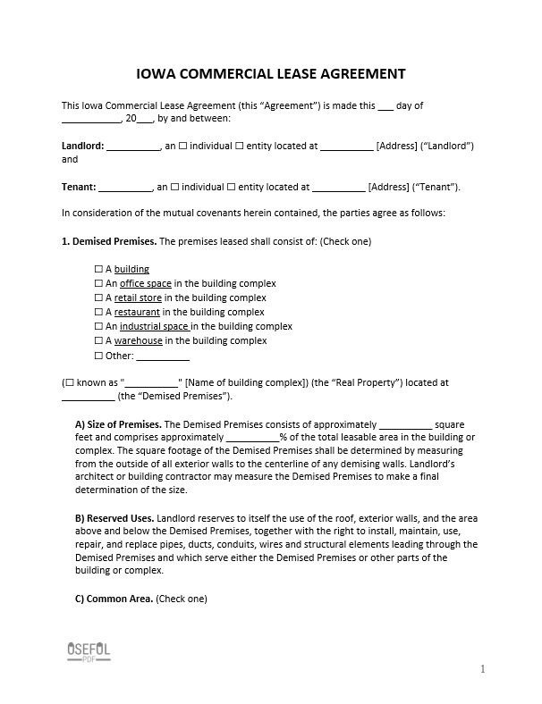 Free Iowa Commercial Lease Agreement Template